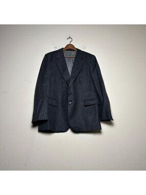 English Manor Wool Men 42R Blazer Coat Jacket Grey Formal Pinstripe Minimal Prep